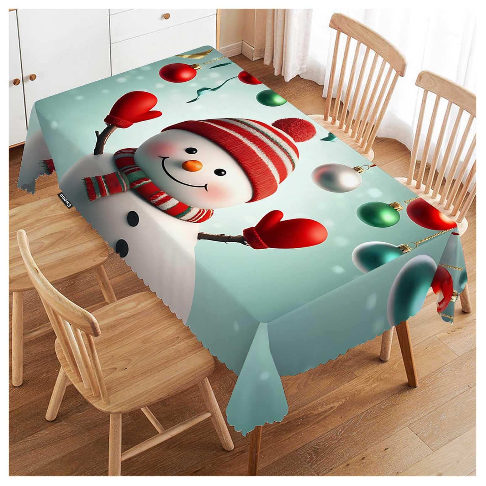 FJQWKLF Snowman Rectangular Tablecloth Christmas Snowman Glass Ball Colorful Washable Table Cloth Kitchen Dining Room Table Cover for Party Dinner 50x72 Inch Tablecloths