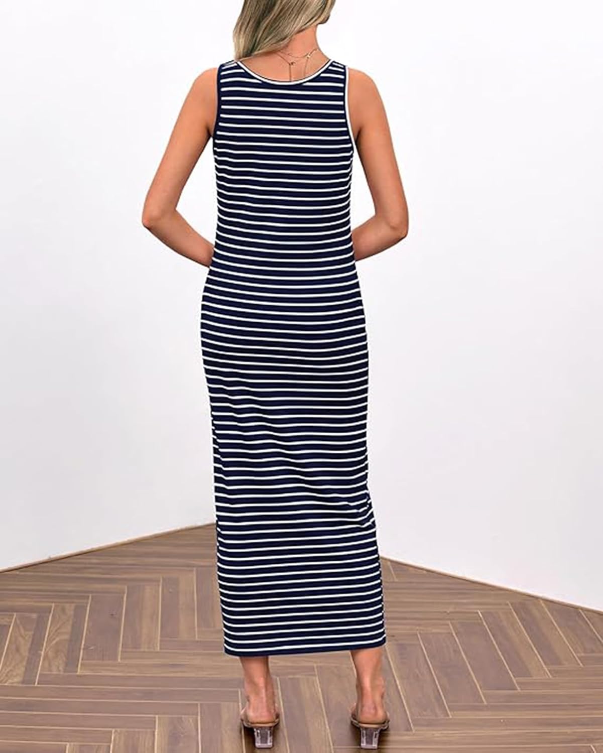 LLHXRUI Women Casual Sleeveless Striped Sundress Button Down Spring Tank Maxi Dress Summer Dress Beach Bodycon Long Dresses - Image 4