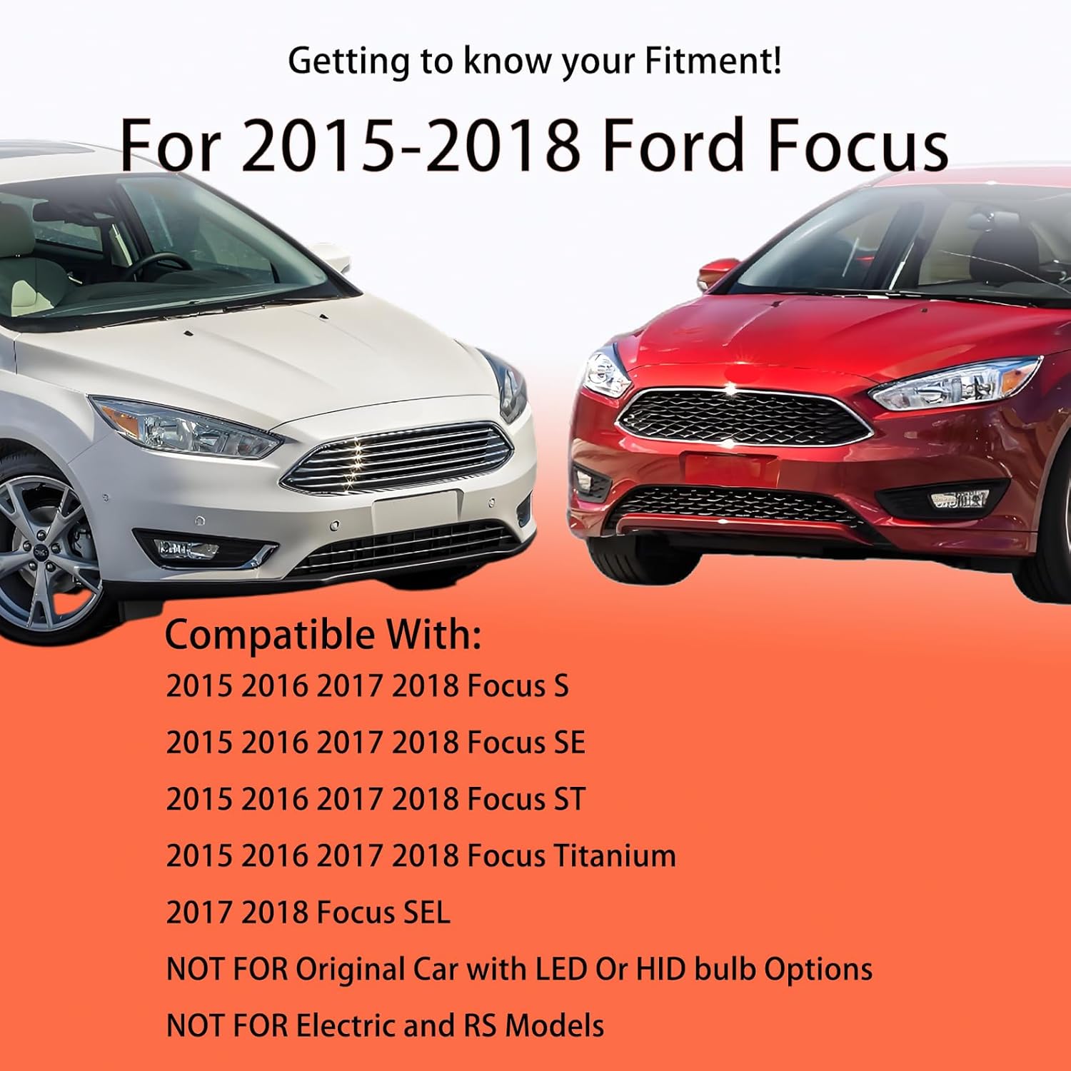 2PCS Headlight Assembly Set With Bulbs For 2015 2016 2017 2018 Ford Focus S SE ST SEL Titanium Replacement Focus MK3 Facelift Halogen Pair Headlamps Chrome Housing Amber Reflector FO2502339 FO2503339