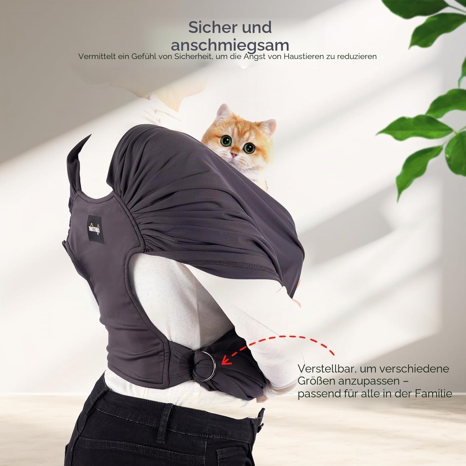 NATUYA Hundetragetasche, leichte freihändige Welpen-Tragetasche, Anti-Angst-Katzenschlinge, größenverstellbar, Premium-Hundetragetasche, Sling Warp (Drak Grey)