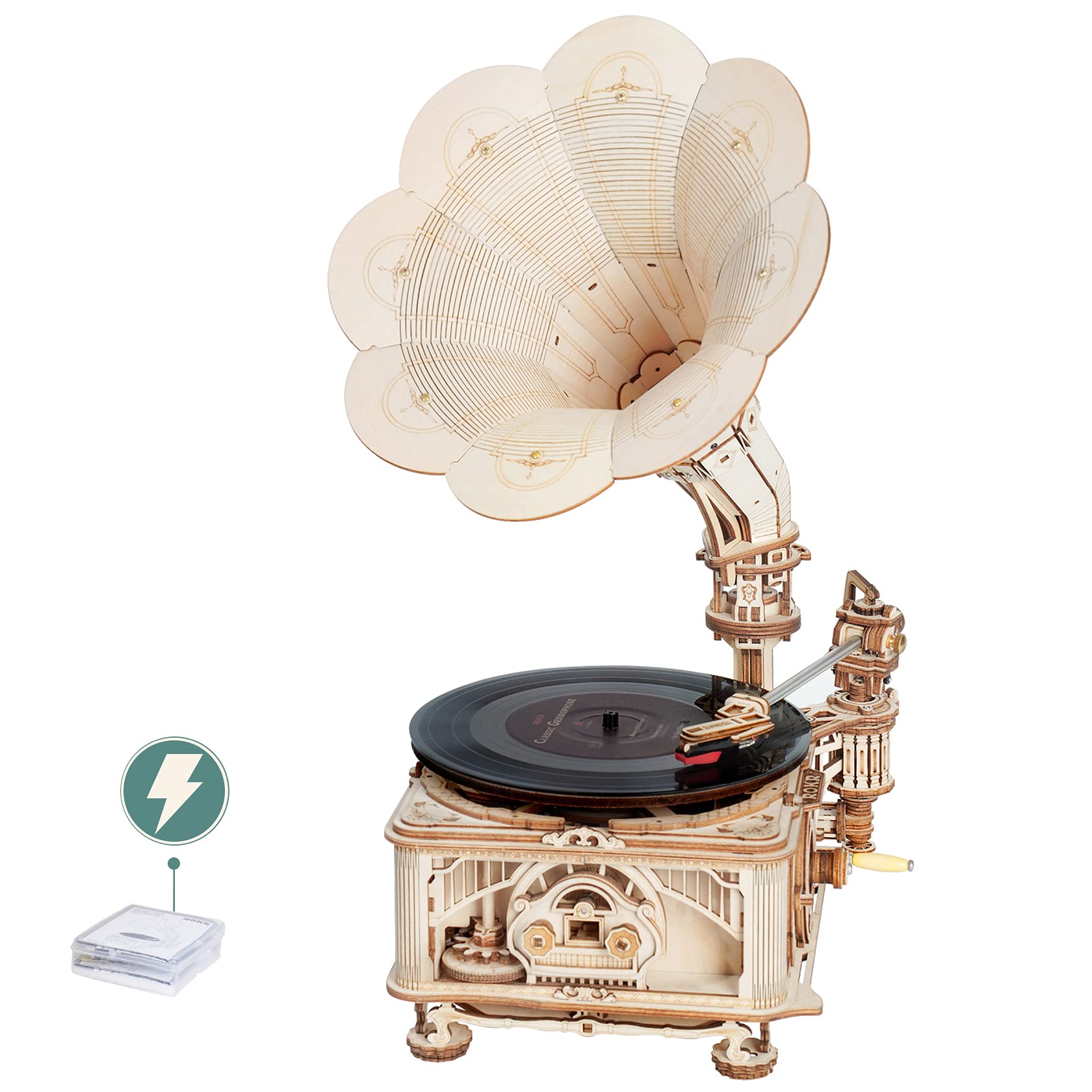 ROKR 3D Wooden Puzzles Automatic Record Player Gramophone Craft Model