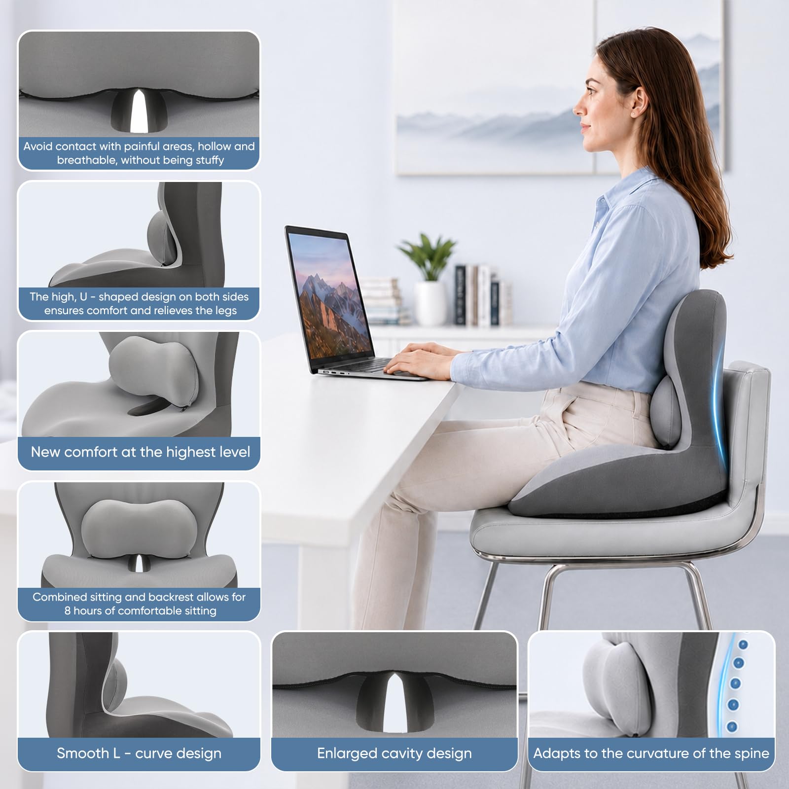 Coussin d’Assise en Mousse mémoire, Coussin Lombaire Chaise Bureau