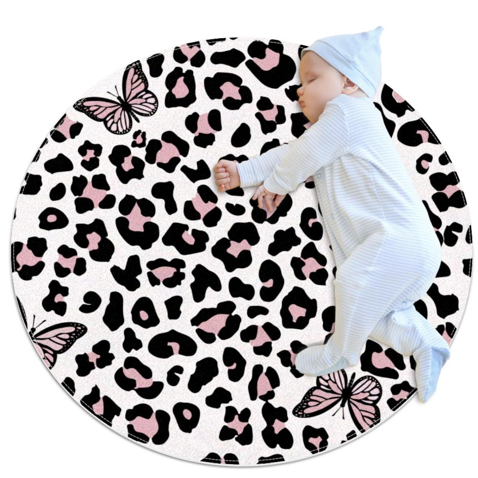 Tapis antidérapant rond 1m imprimé papillon pour chambre et douche