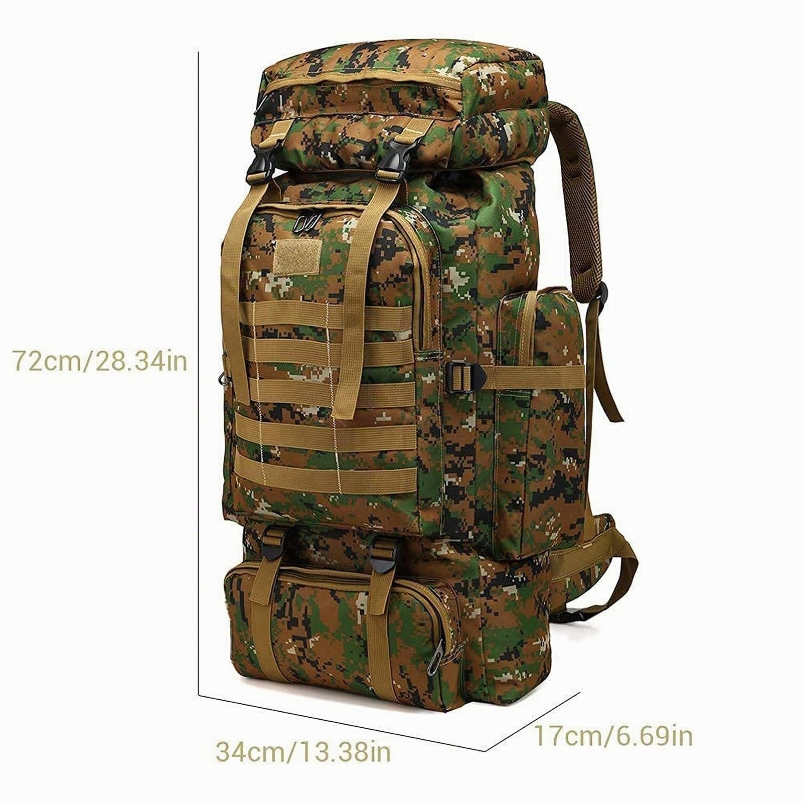 Zaino Trekking Grande 60 litri - 80L Zaino da Campeggio Tattico Militare Zaini da Escursionismo Impermeabile per Uomo Donna per Viaggio Outdoor, Montagna, Pesca, Caccia