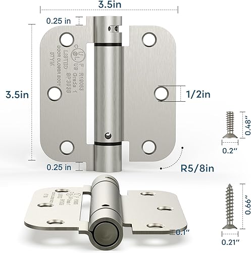 Miniatura 6 de Treasem Bisagra de puerta de cierre automático, bisagra de resorte de cierre automático con tensión ajustable, 3.5 x 3.5 pulgadas, esquinas de radio