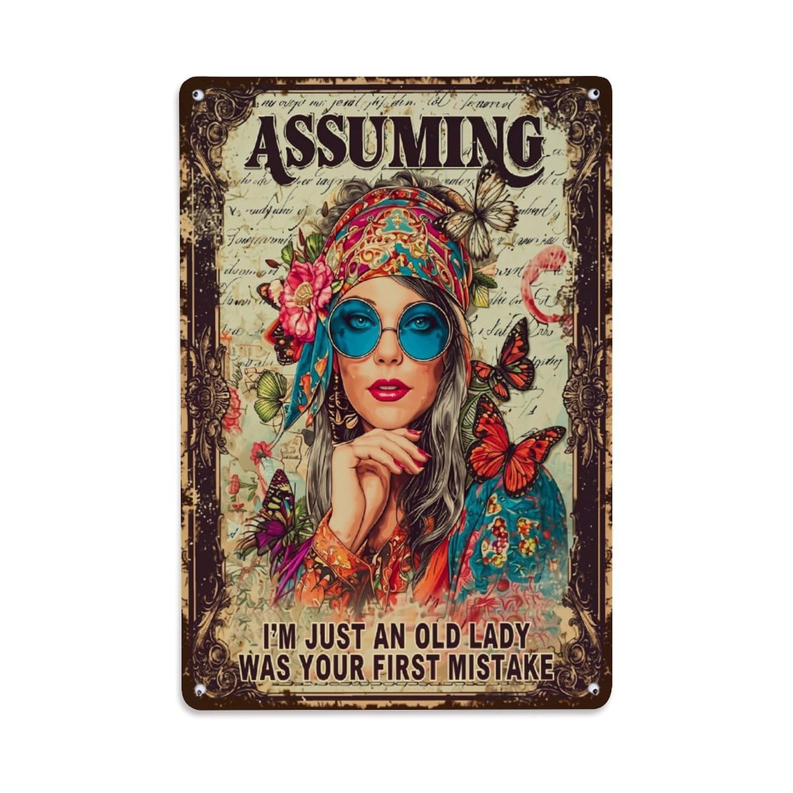 Bliveurn Vintage Assuming I Am Just An Old Lady Was Your_1tnao Retro Metal Tin Sign, Metal Poster For Home, Gaming Room, Studio Workshop,Bar,Garage Wall Art Decor 8X12 Inch