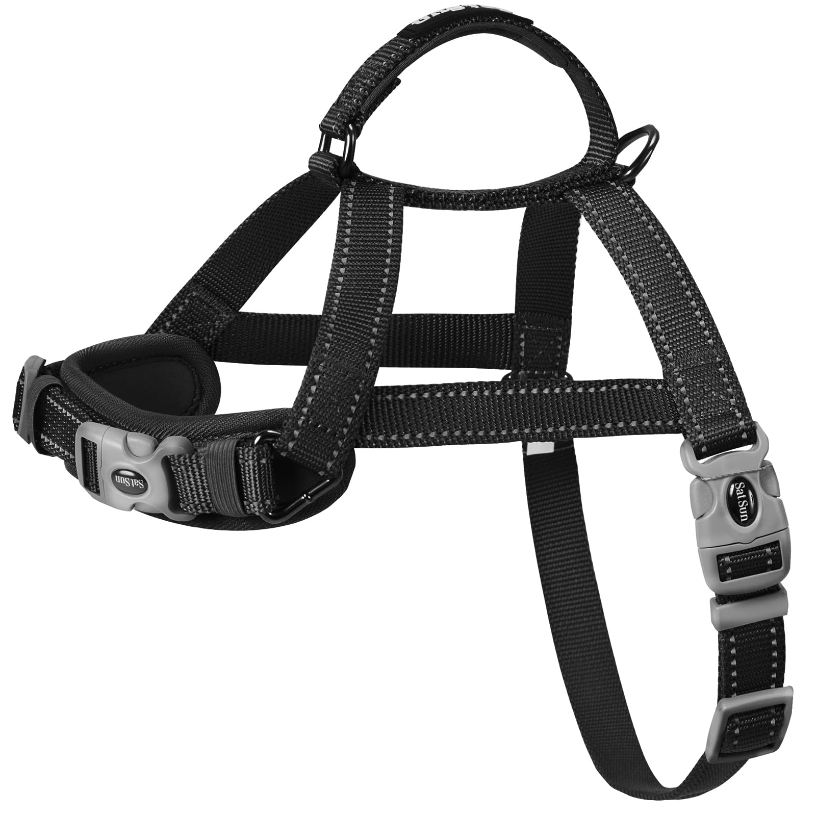 SATSUN Dog Harness for Large Dogs, No Pull Dog Harness with 2 Adjustable Points & 1 Leash Clip, Reflective Comfortable Dog Vest with Easy Control Handle Ideal for Walking and Training, Black,XL
