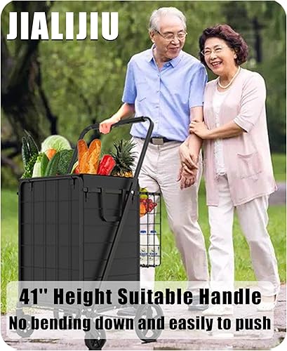 Miniatura 8 de Carrito de Compras Plegable de Servicio Pesado para Comestibles, Carritos de Comestibles Jumbo con Ruedas Giratorias de 360, Bolsa Impermeable,