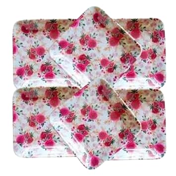 Rose Printed Melamine Square Snacks/Starters Quarter Dinner Plates Pack of 4 -Topsy