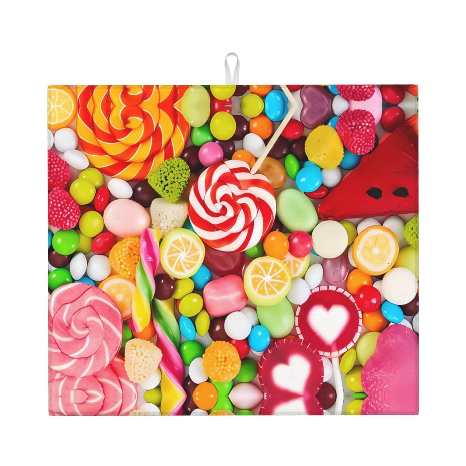 Yyhwhjde Black Lollipops Pattern Prints Kitchen Drying Mat – Absorbent Dish Throw For Countertop, Non-Slip Quick-Dry Layer With Vibrant Prints, Ideal For New Home Gift
