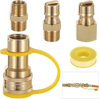 yeesport 5 PCS LP Natural Gas Quick Connect Fittings Kits, 1/2" QDD Natural and Propane Gas Hose Quick Connect Plug Set with Sealing Tape, Brass Material with Dust Cover