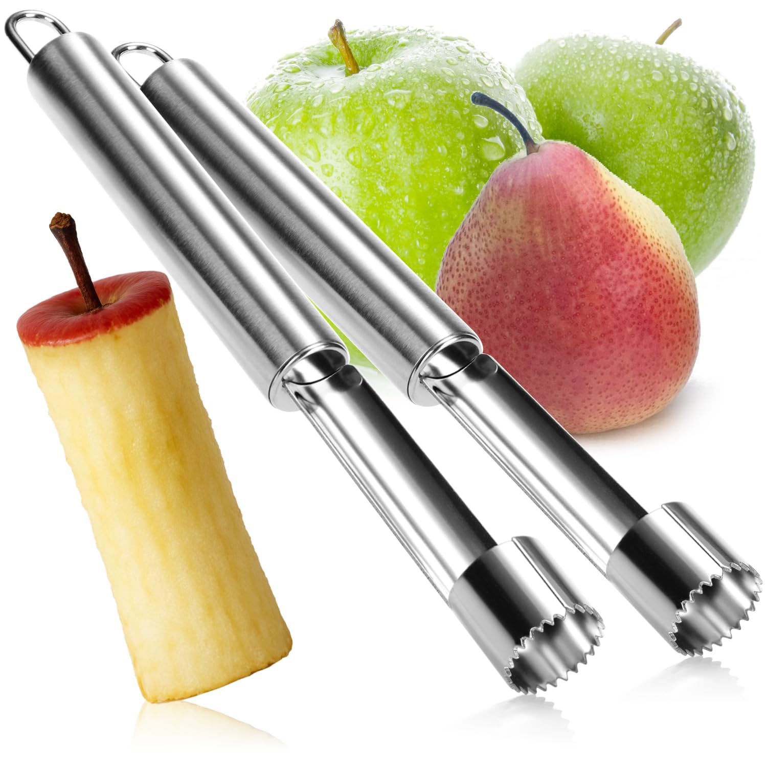 COM-FOUR® 2x Apfelausstecher aus rostfreiem Edelstahl, praktischer | entfernt Kerngehäuse