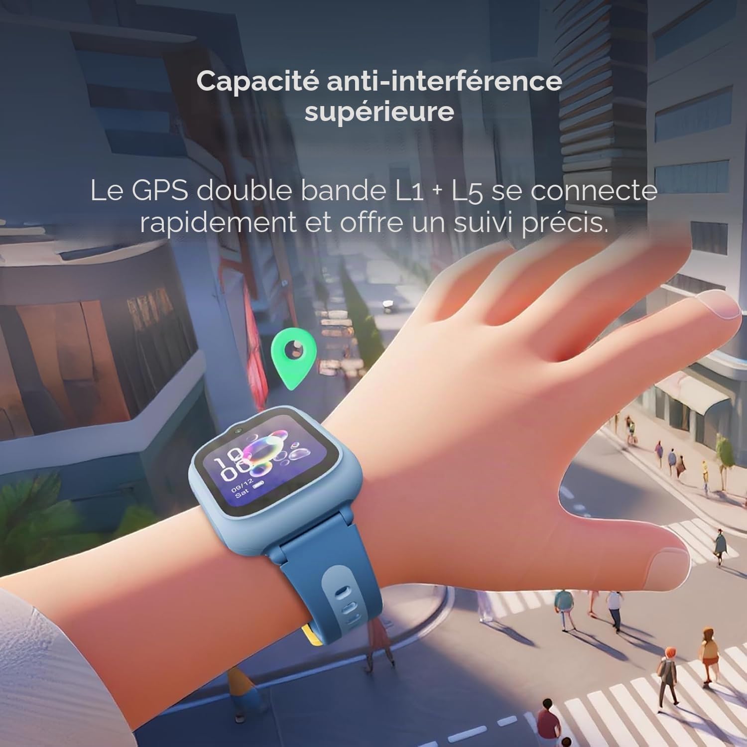 TCL Movetime MT48 Montre Intelligente pour Enfants - Bleu, 4G, GPS Double fréquence L1+L5, appels vidéo, Bouton SOS, IP68, Dessin IA, Batterie 900 mAh, 2,5 Jours, contrôle Parental, Gris foncé