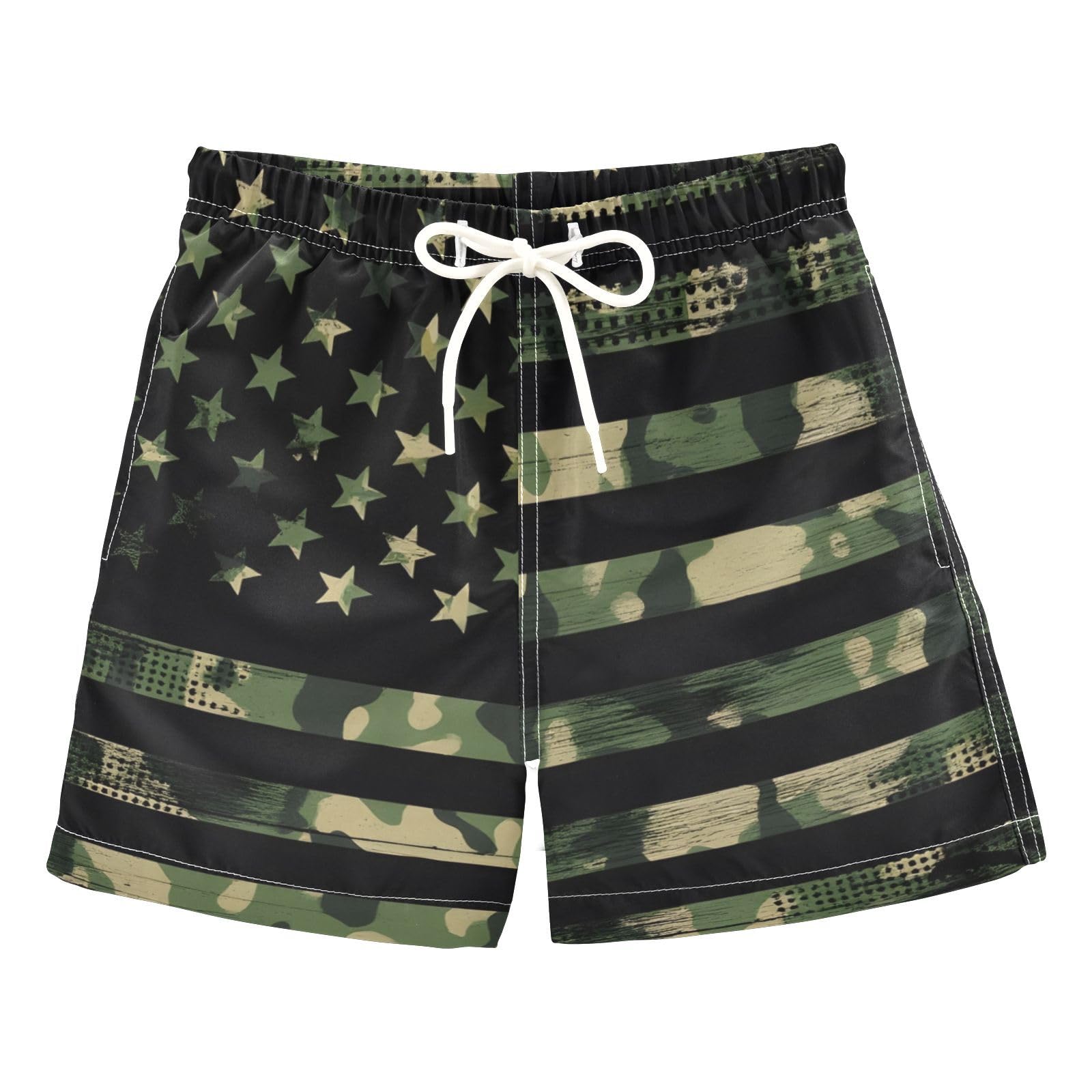 senya Boys Swim Trunks, American USA Flag with Desert Camouflage Beach Board Shorts Swim Shorts for Kids Toddlers