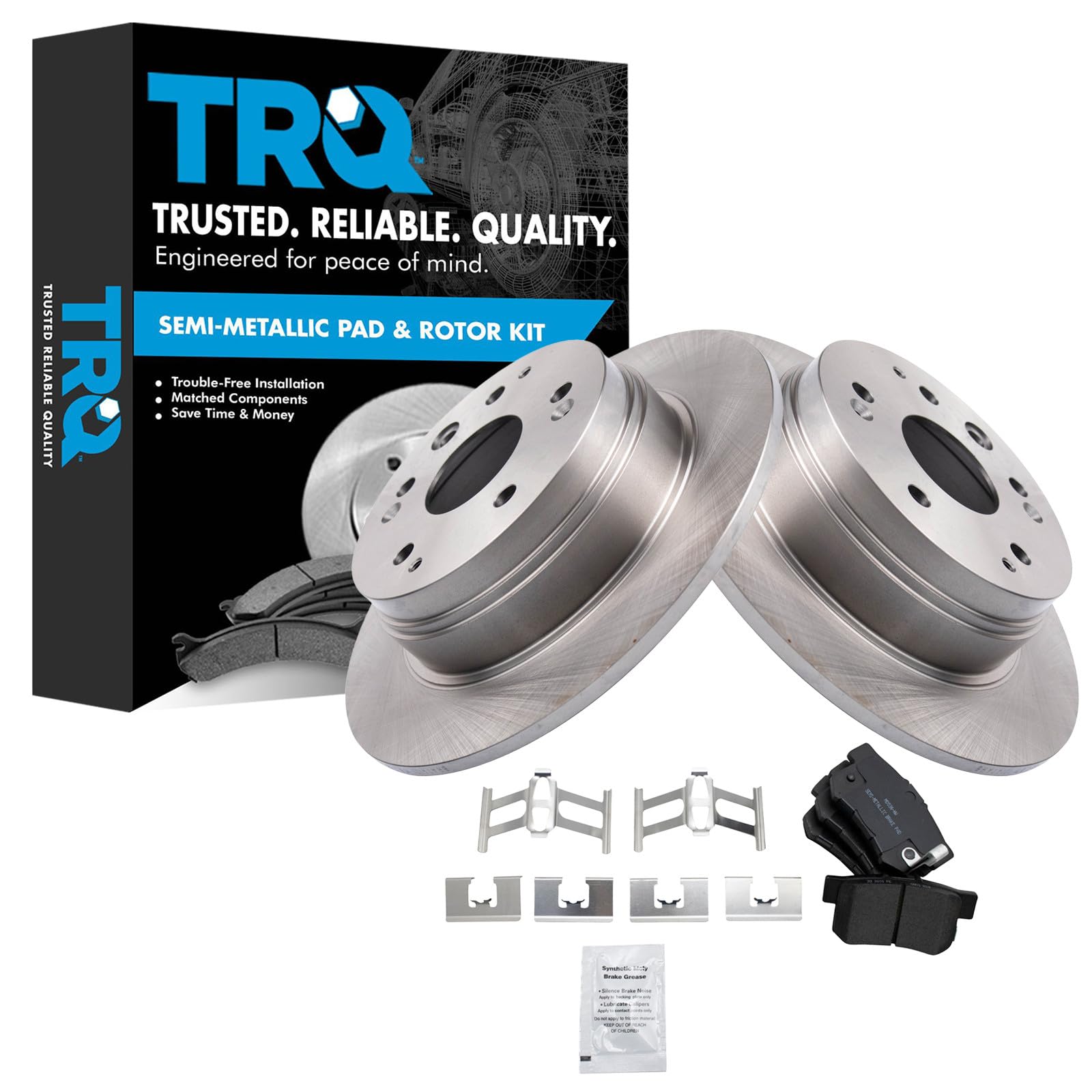TRQ Rear Brake Pad and Rotor Set Semi Metallic Compatible with 2001-2003 Acura CL
