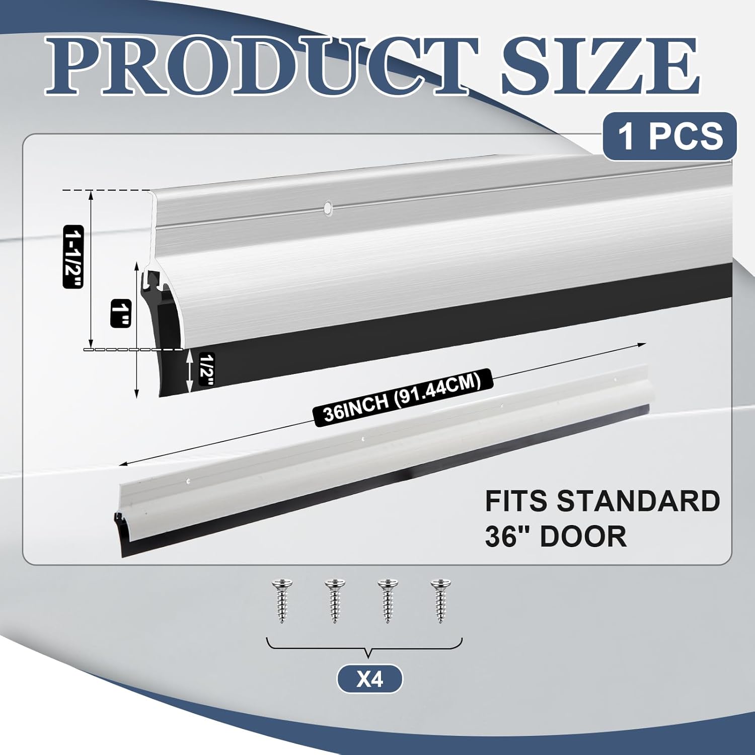 hicarer 1 pcs door bottom sweep with rain drip 0.5625" w x 2" h x 36" l, sliver exterior door rain drip guard, bottom weather stripping, mill finish aluminum with vinyl insert 0.5625" w x 2" h x 36" l sliver 1