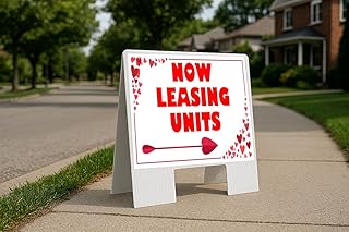 Now Leasing Units Red Frame With Hearts Directional Arrows A-Frame Double Sided 23x23 in. sign