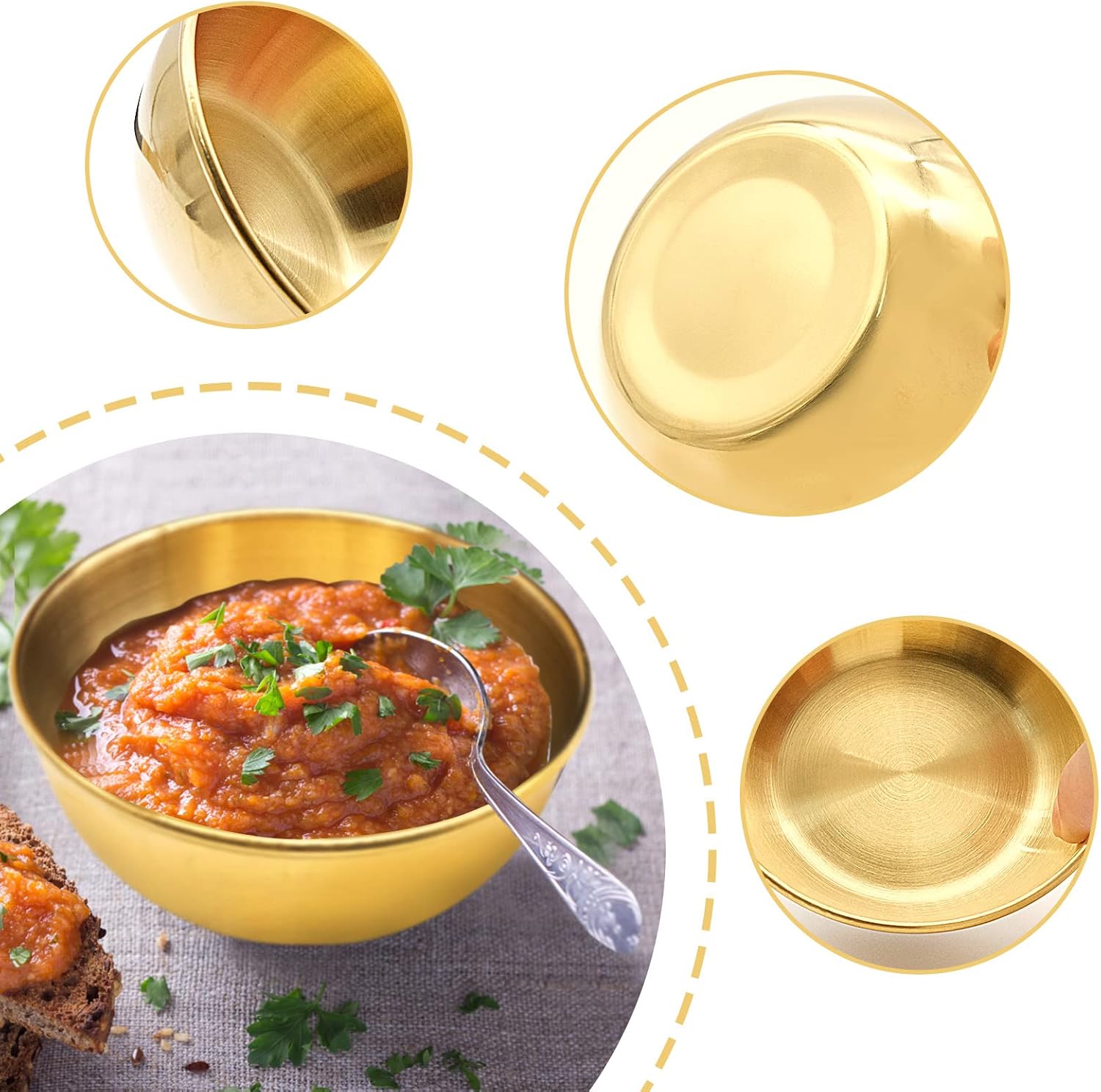 4 Pcs Gold Stainless Steel Sauce Dip Bowls, Small Soy Sauce Dish Appetizer Plates, Sushi Seasoning Dipping Bowl