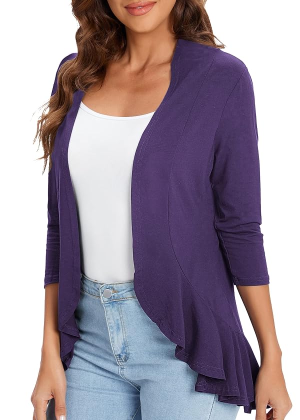 Urban CoCo Women's 3/4 Sleeve Casual Cardigans for Women Trendy Open Front Lightweight Cover Ups (Purple, 2XL) by Urban CoCo - Used condition - Image 3