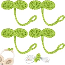 4 Pcs Handmade Crochet Leaves, Knitted Bookmark and Leaf Sprout Ornament, Cute Headphone Accessories, Decorative Sprout Leaves for Cable Ties and Bookmarks, Suitable for Headphones and Gift Giving