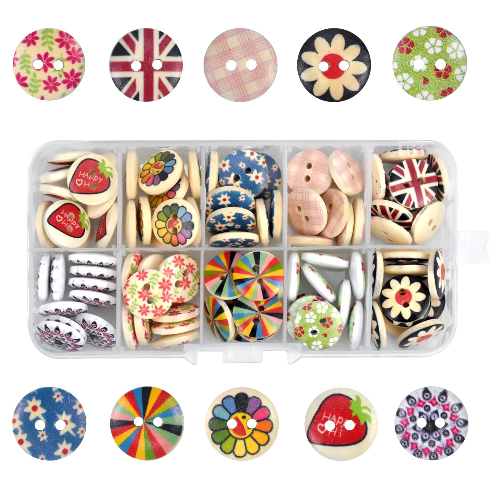 100 Stück Holzknöpfe 20mm - Bunte 2-Loch Knöpfe Für Nähen & Basteln