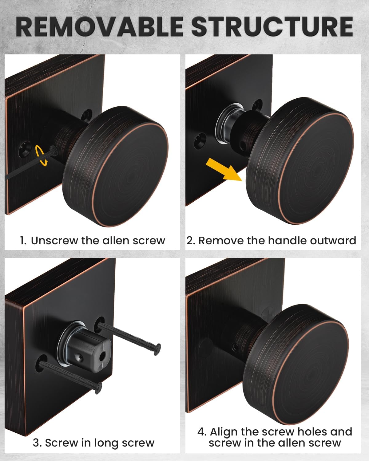 Goldenwarm Oil Rubbed Bronze Dummy Door Knobs for Interior Doors, Zinc Alloy Bronze Door Knobs for Closet & Double Door, Non-Turning Decorative Knobs, Easy Installation - 2 Pack(4 Pieces)