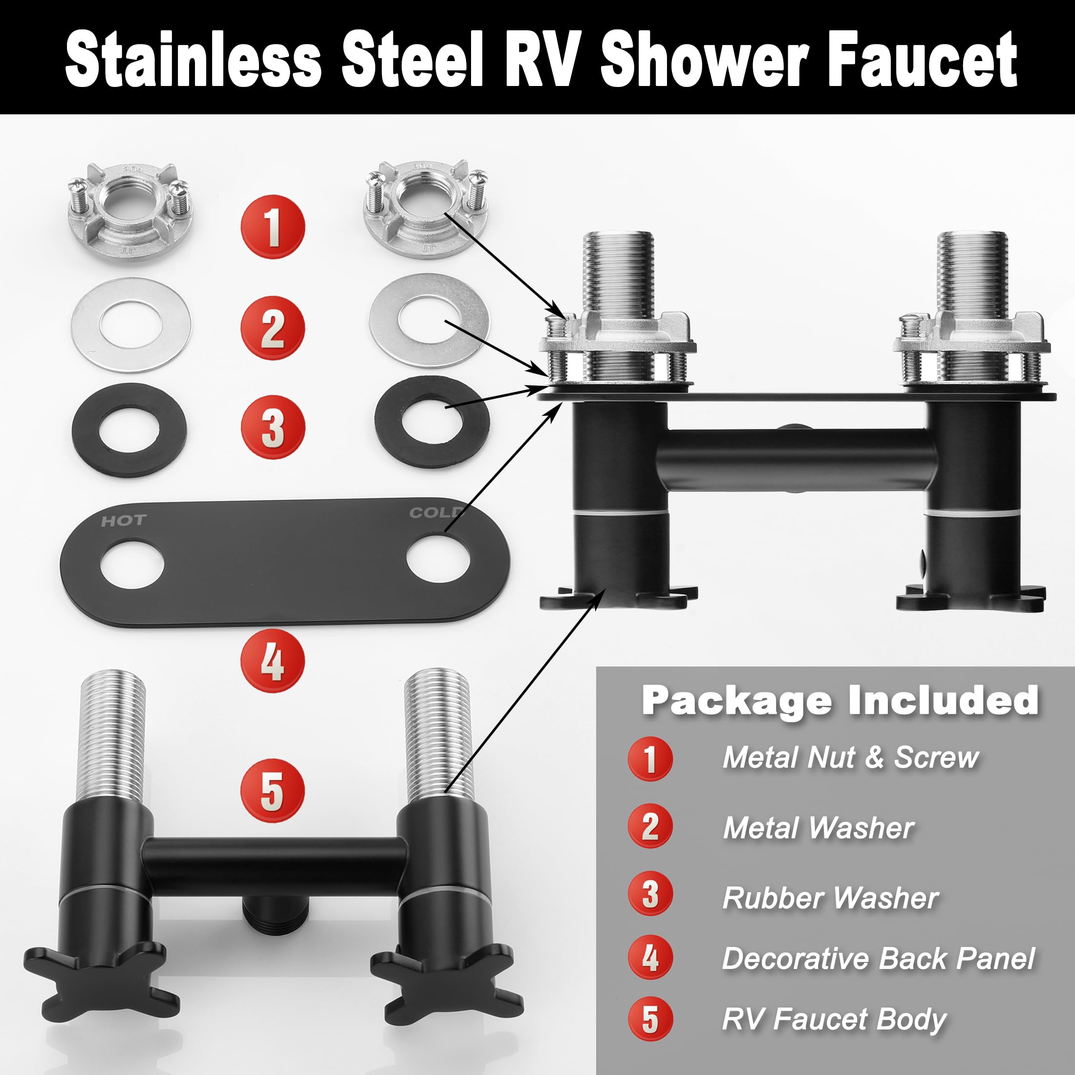 All Metal RV Shower Faucet Matte Black Stainless Steel Camper Replacement 4 Inch for Indoor and Outdoor Shower — view 5