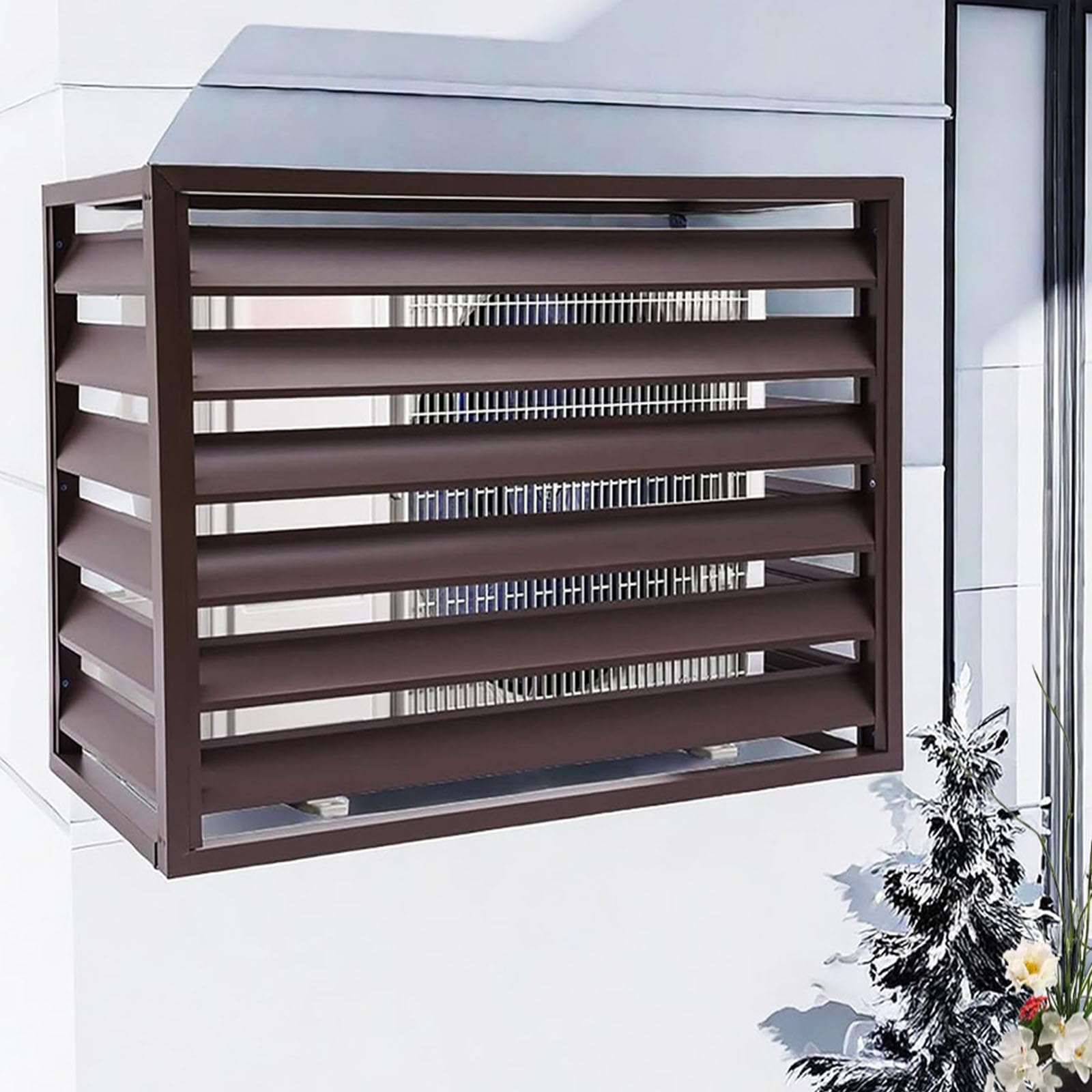 Cubre aire acondicionado exterior de aluminio para terrazas de 100 x 50 x 70 cm en color marrón