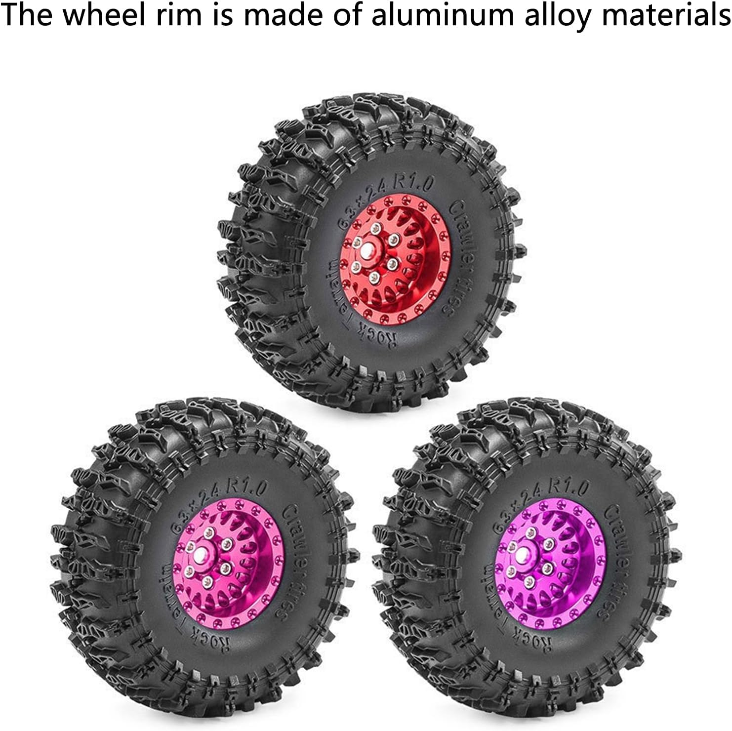 4PCS 1.0 Rubber Tires Wheel & Deep Dish Wheels for 1/18 TRX4M Wheel,1/24 SCX24 AX24 Aluminum Wheel Climbing Bike RC Car Crawler Upgrades Parts(Pink)