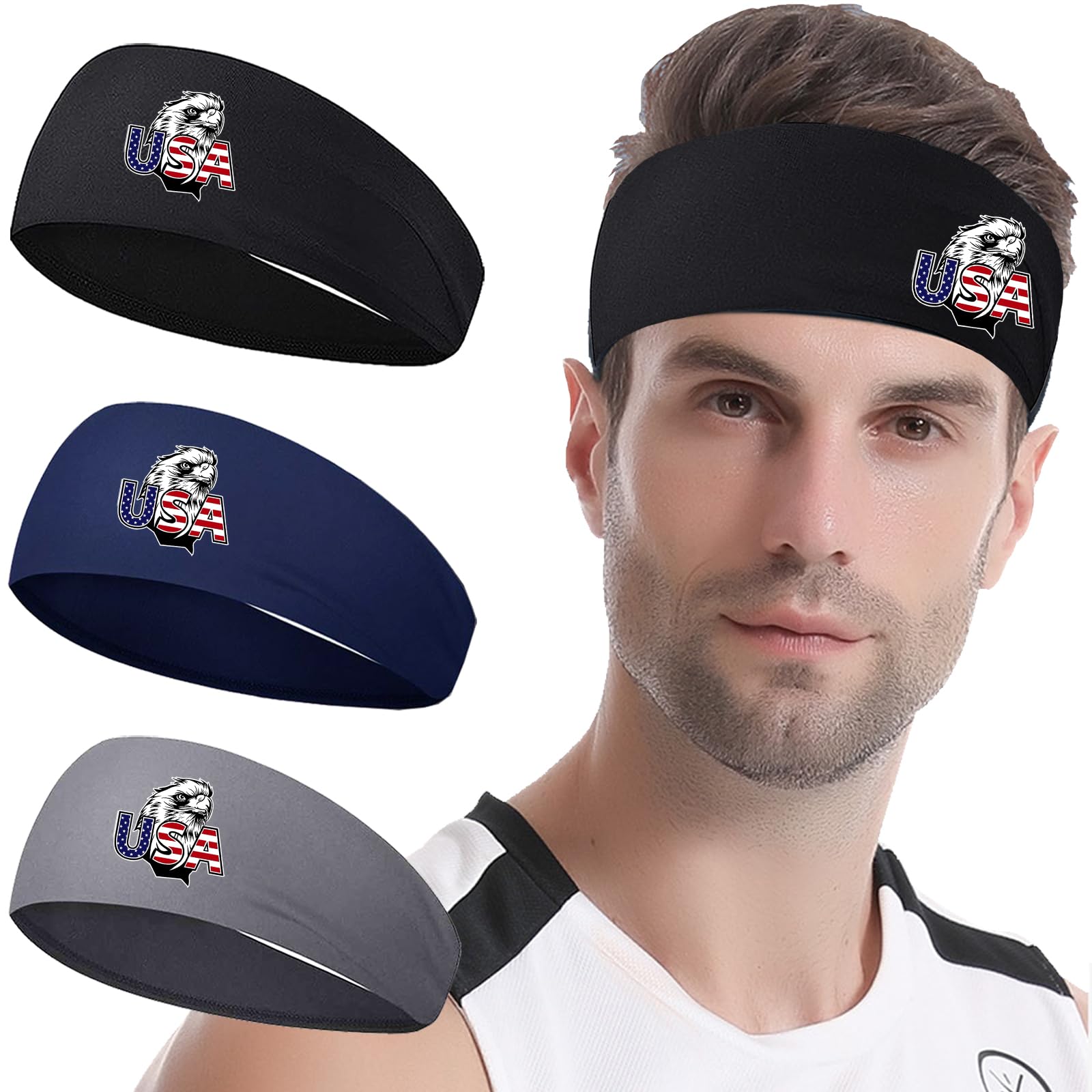 3pcs Sports Sweat Bands Headbands for Men Sweatbands Skull Workout Cooling Headbands for Men Women Running Headband Hairband Elastic Men's Head Sweat Band for Football