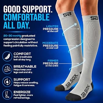 SB SOX Compression Socks for Men & Women (20-30mmHg) Best Compression Socks for Flying, Medical, Sports, Wide Calf Fit, and Daily Wear