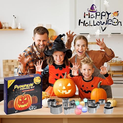 Miniatura 6 de Kit de tallado de calabaza de 24 piezas para niños, herramientas de tallado de calabaza para decoración de Halloween, plantillas de tallado de