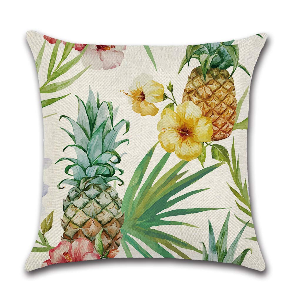 BAOKU Pineapples Decorative Throw Pillow Cover Case 45cm x 45cm Set of 4 Cotton Linen Outdoor Pillow Cases Square Cushion Covers for Sofa Couch Bed 18x18 inch Green Yellow - Image 2