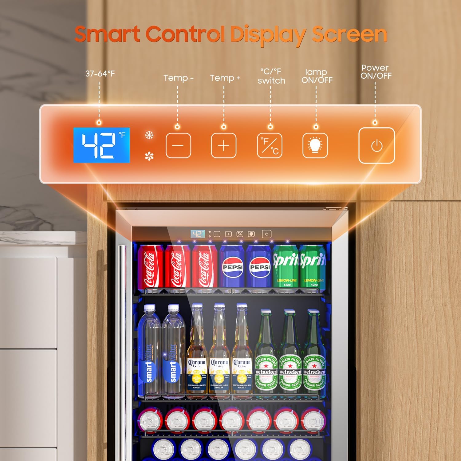 24’’ Beverage Refrigerator, 180 Cans Under Counter Refrigerator with Reversible Door, Built-in or Freestanding Drink Fridge with Glass Door & LED Light for Soda, Beer or Wine – Kitchen, Bar, Office