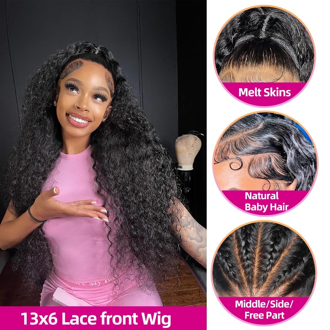 24 Inch Deep Wave Lace Front Wigs Human Hair 13x6 HD Transparent Lace Frontal Wigs Human Hair 200% Density Deep Curly Wigs Human Hair for Women