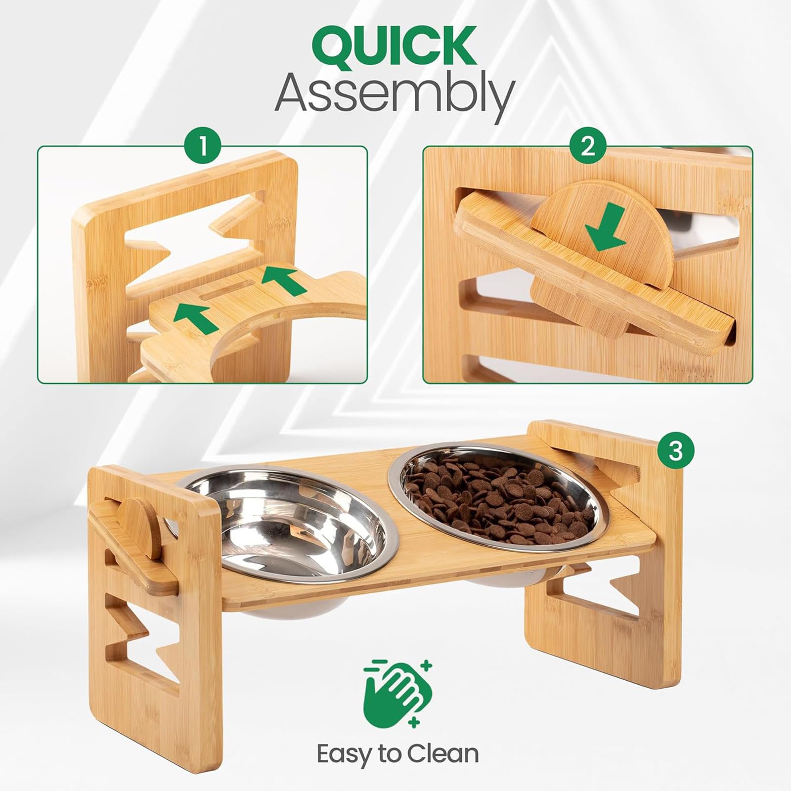 Gamelles surélevées pour chien, gamelles surélevées en bambou avec 2 gamelles pour chien en acier inoxydable, mangeoire surélevée et inclinée pour animaux de compagnie, réglable à 6 hauteurs