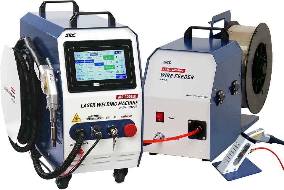 US Stock Handheld Laser Welding Machine 1200W Air Cooled Laser Welder with Auto Wire Feeder for Metal,Stainless Steel, Aluminum Class 1 Laser Output Power 0.39mW ALW-1200A