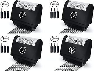 Vantamo Identity Protection Roller Stamps Wide Kit, Including 3-Pack Refills - Designed for Secure Confidential ID Blackout Security, Anti Theft and Privacy Safety (4-Pack Black)
