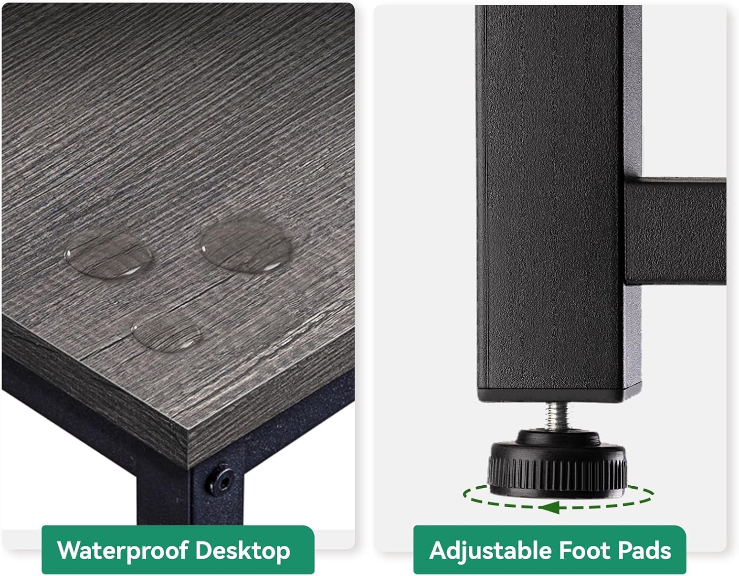 Close-up of waterproof desktop and adjustable foot pads