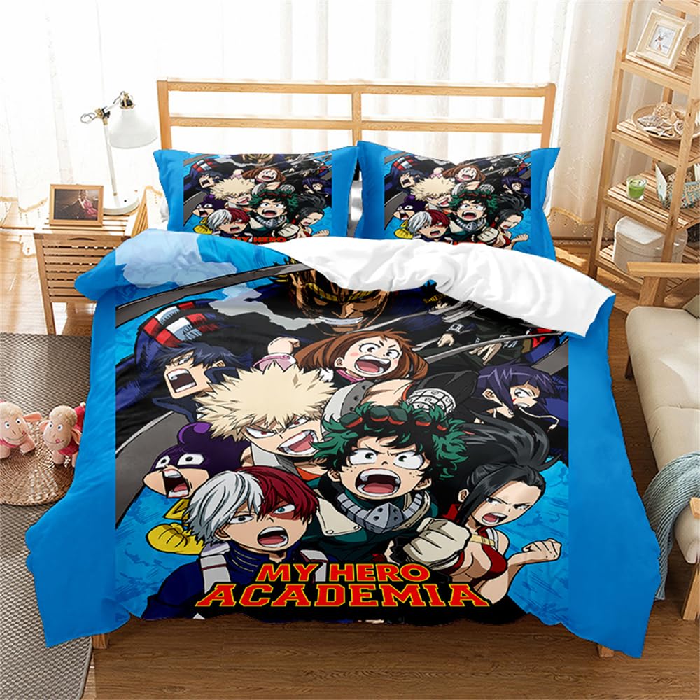 3 Pieces My Hero Academia Kids Duvet Cover, Print Bedding Set with Zipper Closure,white Reversible Children Quilt Cover (200x200cm(Double),Hero 03)