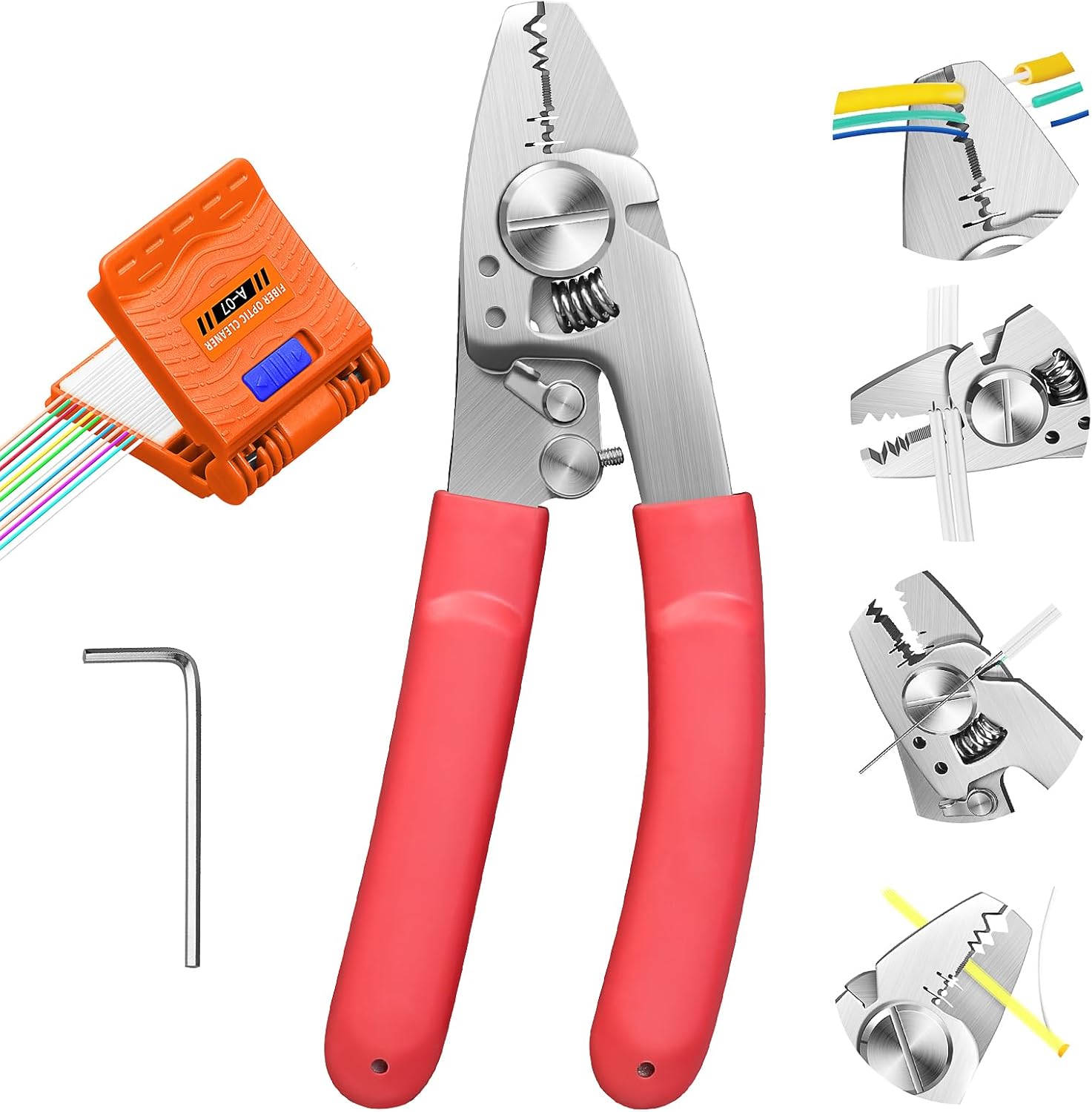 2pack Fiber Stripper, 7-in-1 Multi-function Fiber Optic Stripper Tool, for Wire Stripping & Cutting, Wire Cutters Pliers, Fiber Cable Stripping Tool for engineers, with a fiber optic cleaning clip