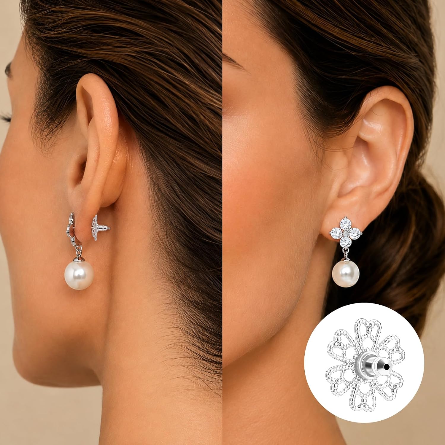 4PCS Earring Backs for Studs Droopy Ears Hypoallergenic Flower Lobe Lifters