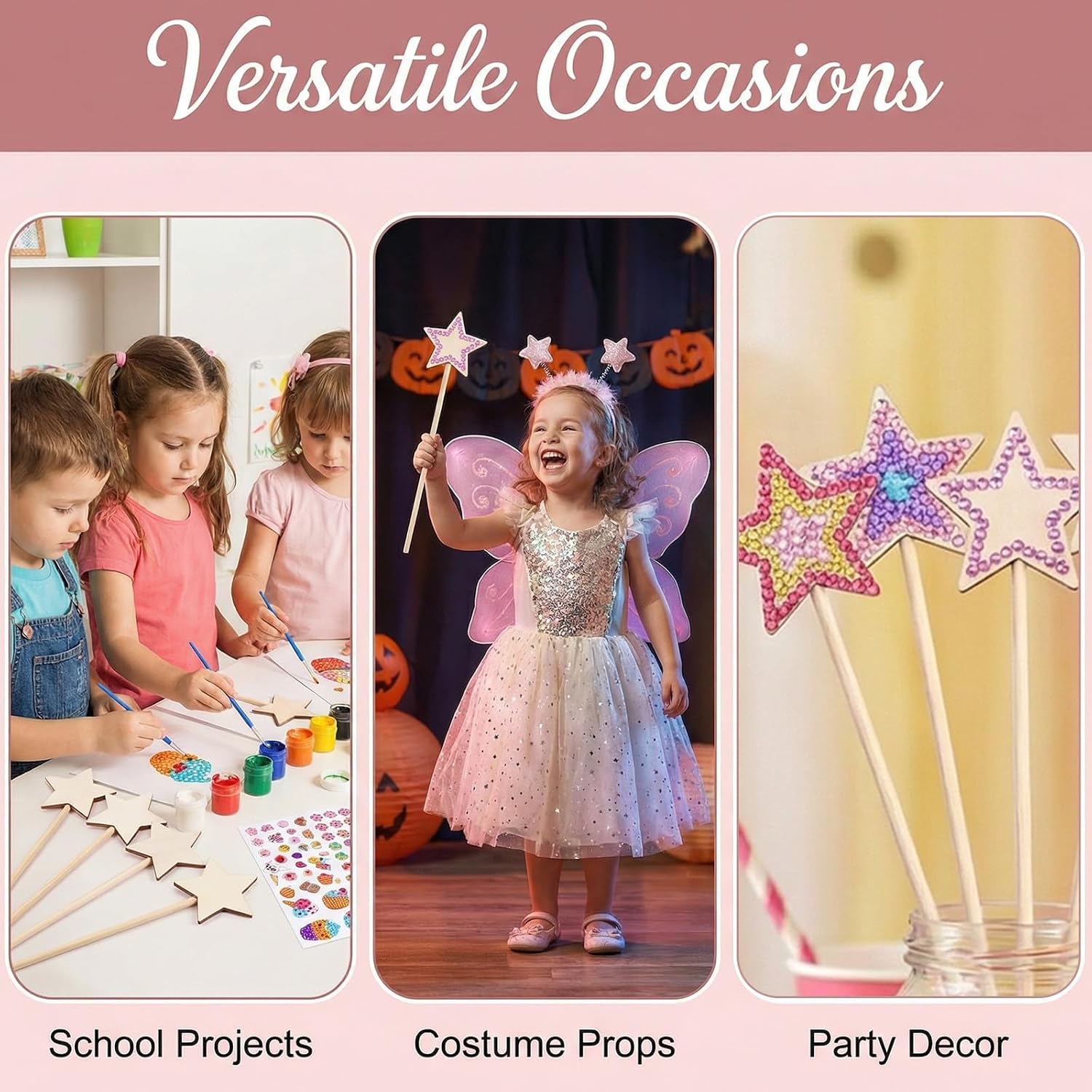 VOSAREA 10pcs Children Fairy Wands DIY Unpainted Star Shape Fairy Sticks Wooden Wands for Crafts Party Decorations and Creative Play