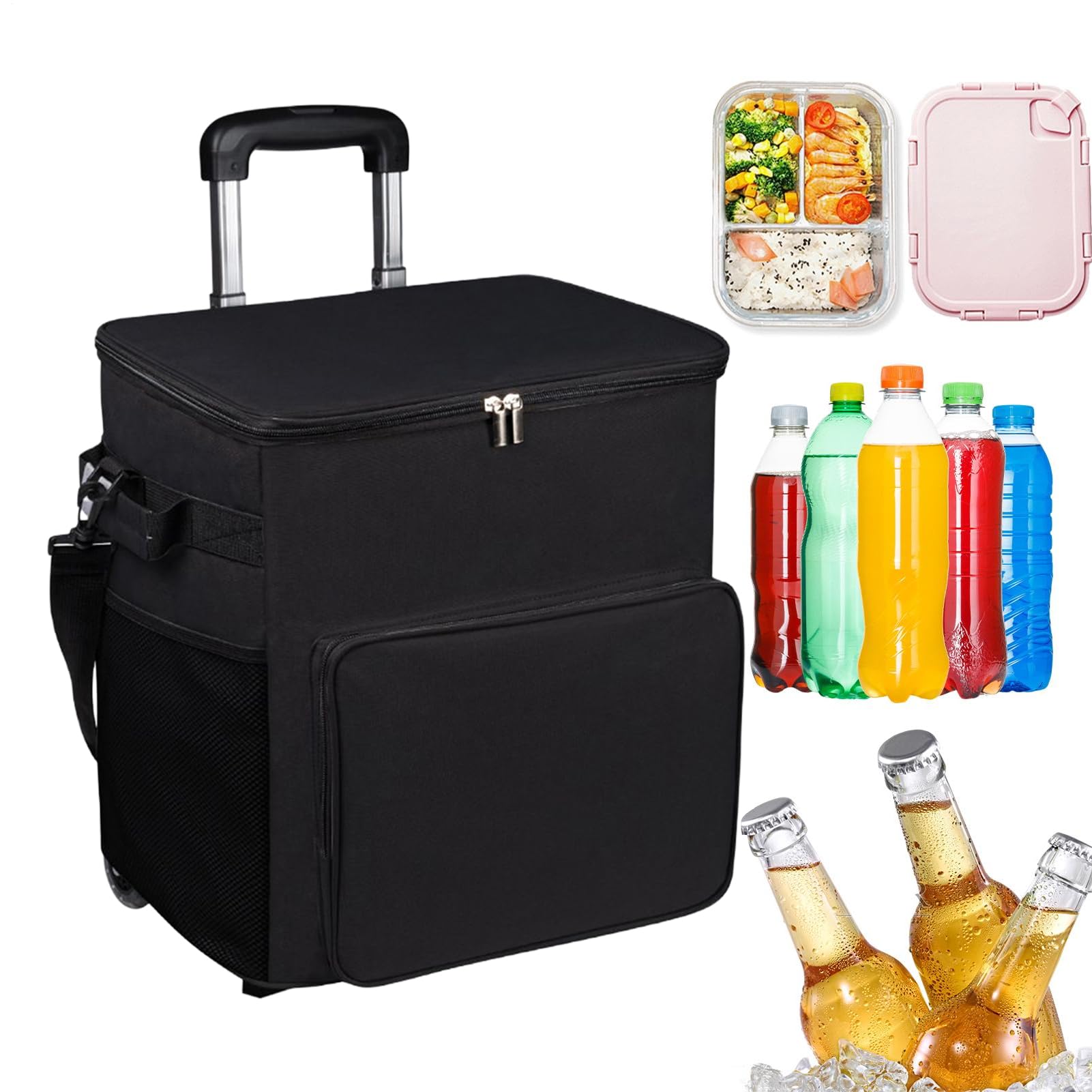 Cooler isotermica su ruote | Dispositivo di raffreddamento termico morbido – Carrello da viaggio 35 litri impermeabile per picnic campeggio shopping all'aperto