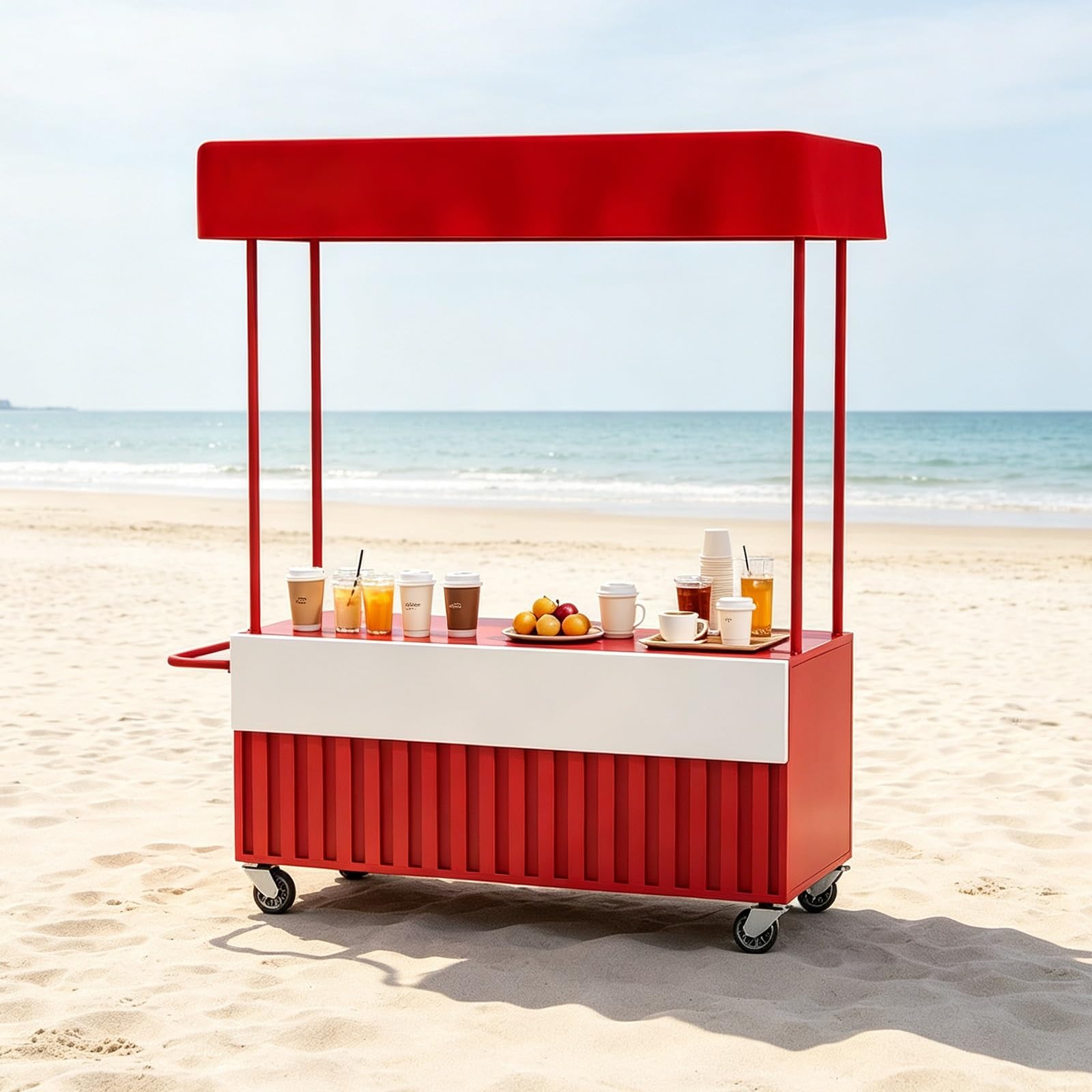 Street Vendor Food Cart, Canopy-Equipped Mobile Food Carts with Wheels