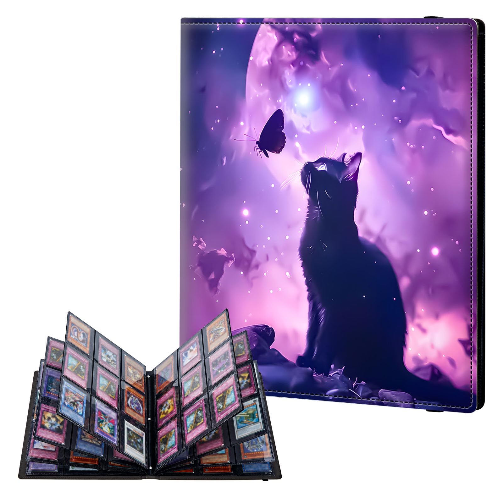ETLKJVBL 9 Pocket Trading Card Binder, Card Collection Binder for TCG, MTG, Sports Cards, Baseball, Butterfly Starry Sky Cat Trading Card Book Holder for Collectors, Top Loader Binder — image 1