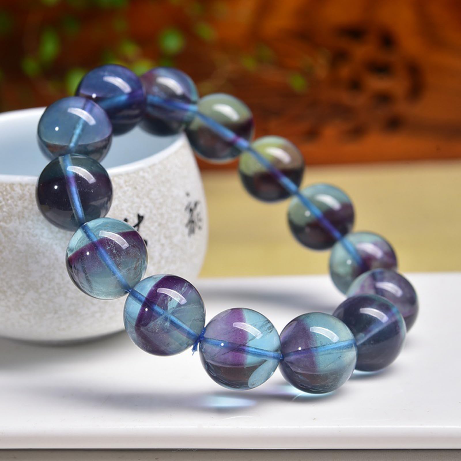 Pulsera de Cuentas de fluorita Azul Hielo Natural para Mujer, Pulseras elásticas de Cristales con Cuentas, Regalos de joyería para cumpleaños, San Valentín y Navidad para Ella,11mm