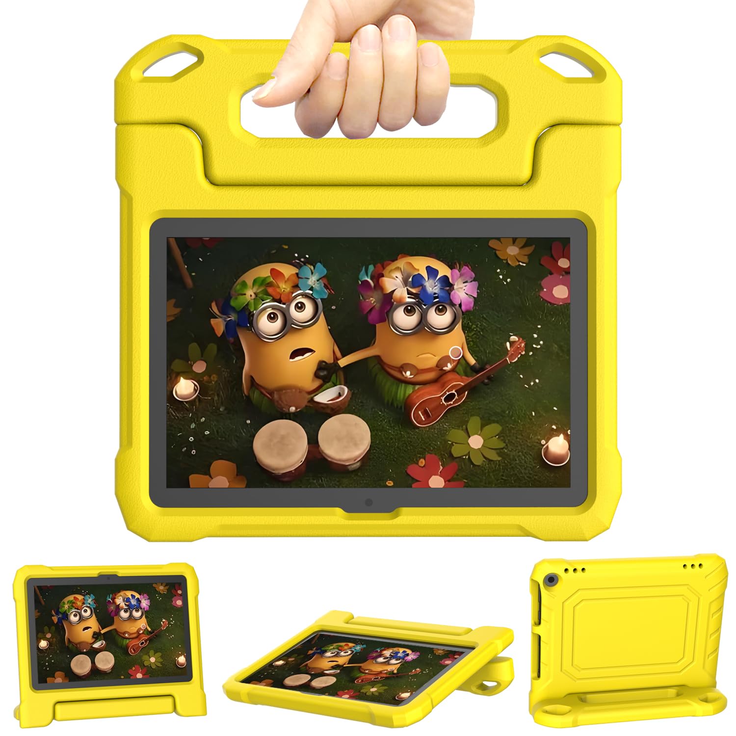 DJ&amp;RPPQ Child-Friendly Body Rugged Heavy (Incompatible 8in Sony Nokia) Duty Shockproof Case with Kickstand for Kids-Yellow