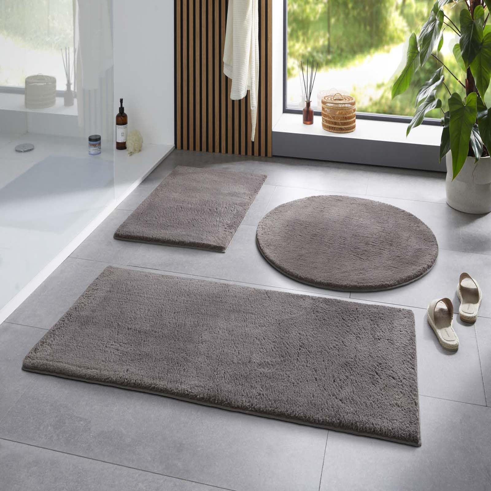 Taracarpet Badematte Fiona rutschfest waschbar Badezimmerteppich sehr weich und als Set kombinierbar Uni New Anthrazit 080x150 cm