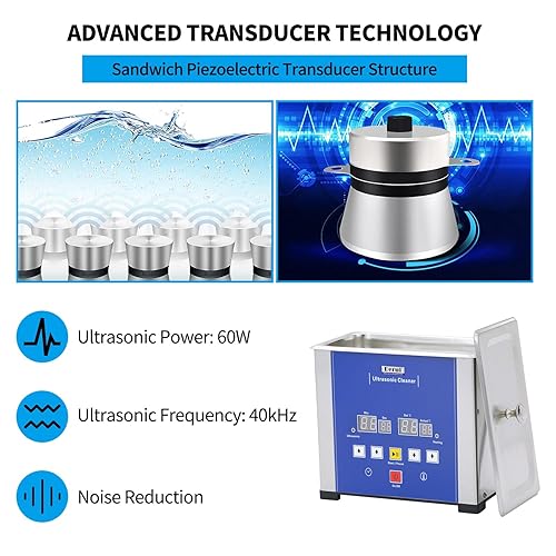Miniatura 2 de 1L/0.26gal 60W limpiador ultrasónico de anteojos más largo y más ancho tanque con temporizador 0-60min y calentador 176.0 °F para placa de circuito
